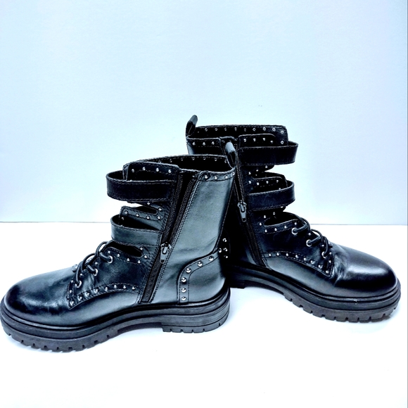 Y2K Chelsea & Violet Rhea Studded Leather Buckle  Sz 7M Women's Combat Boots - Picture 5 of 14